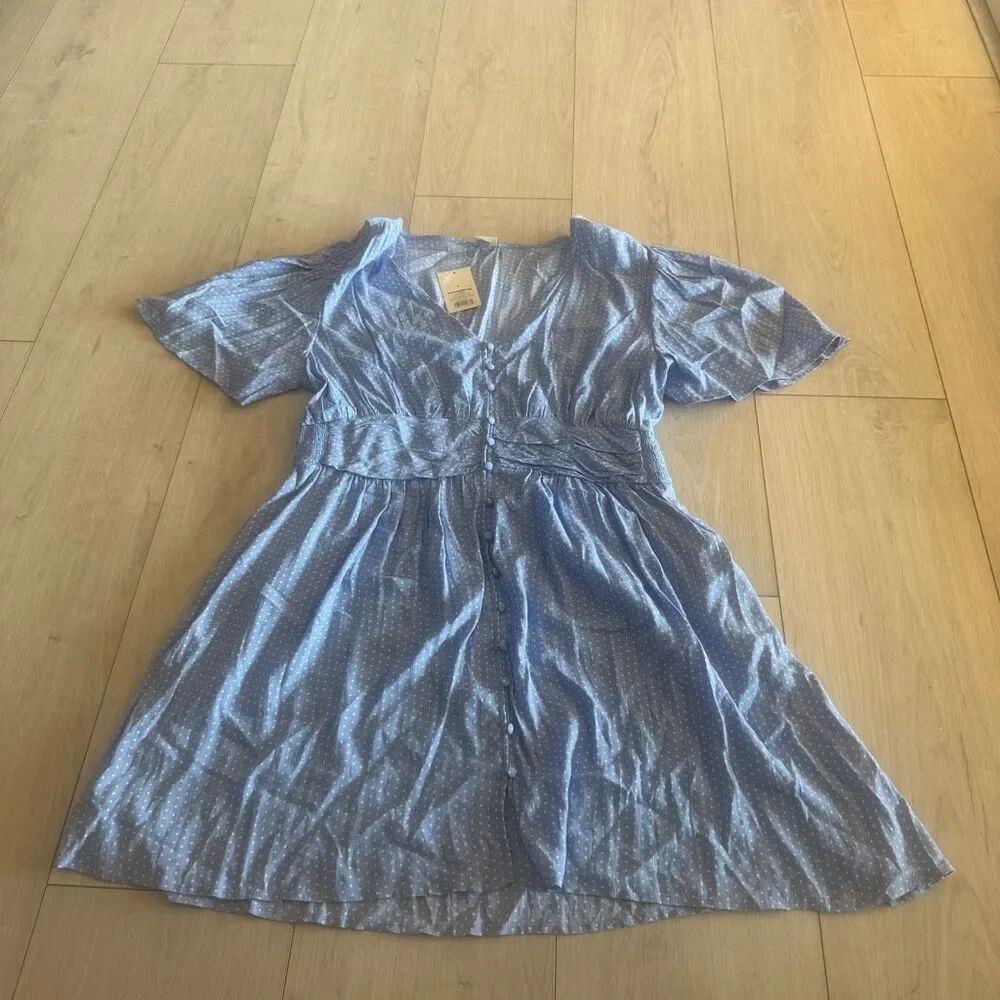 A New Day Flutter Short Sleeve Printed Crepe Mini Dress size L